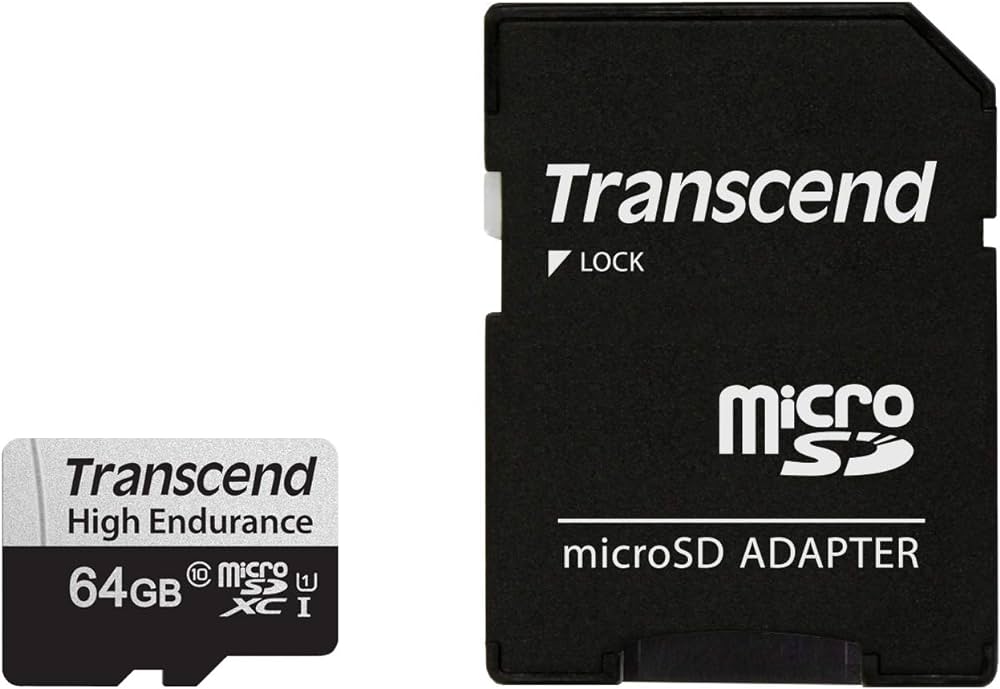 TRANSCEND 350V 64GB HIGH ENDURANCE MICRO SD UHS-I  U1 CLASS10 - READ 100 MB/S - WRITE 45MB/S - WITH SD ADPTOR 