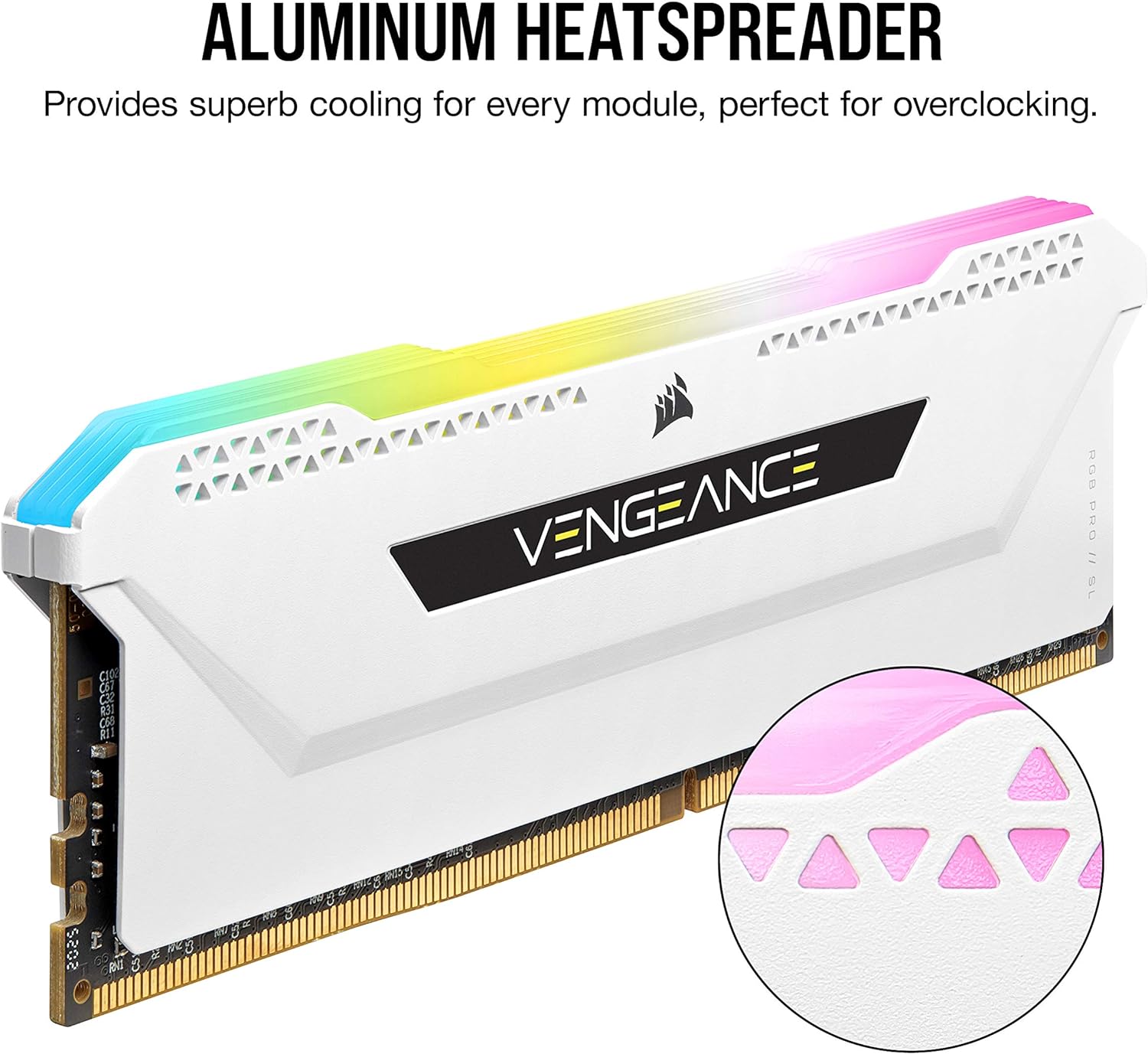 Corsair VENGEANCE® RGB PRO SL 16GB (2 x 8GB) DDR4 DRAM 3200MHz C16 Memory Kit; 18-22-22-42; 1.35; White