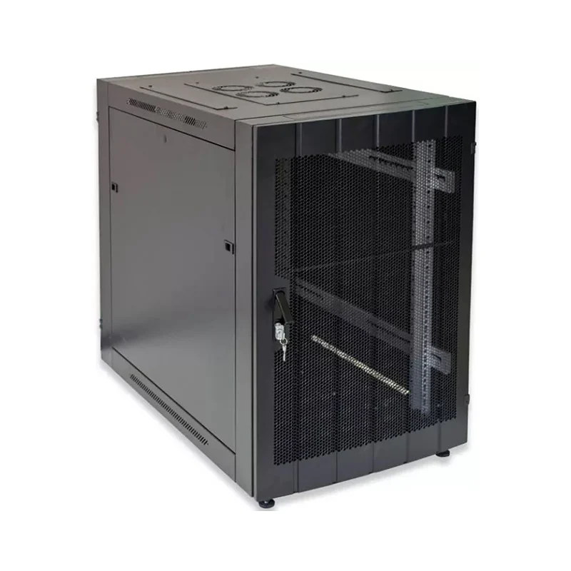 RCT 12U AP Pre-coated black wall mount cabinet 2x uprights 2x glands + Screws; 450mm PERFORATED DOOR. 