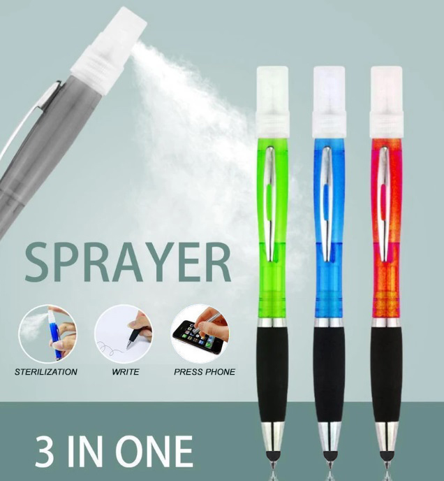 Geeko 3 in 1 Sanitizer Spray Stylus and Blue ink Pen