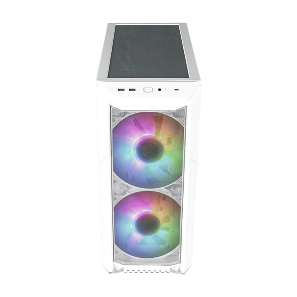 CM Case H500; 2 x 200mm rgb fans with controller; ATX; Case handle; Mesh and Transparent covers; White