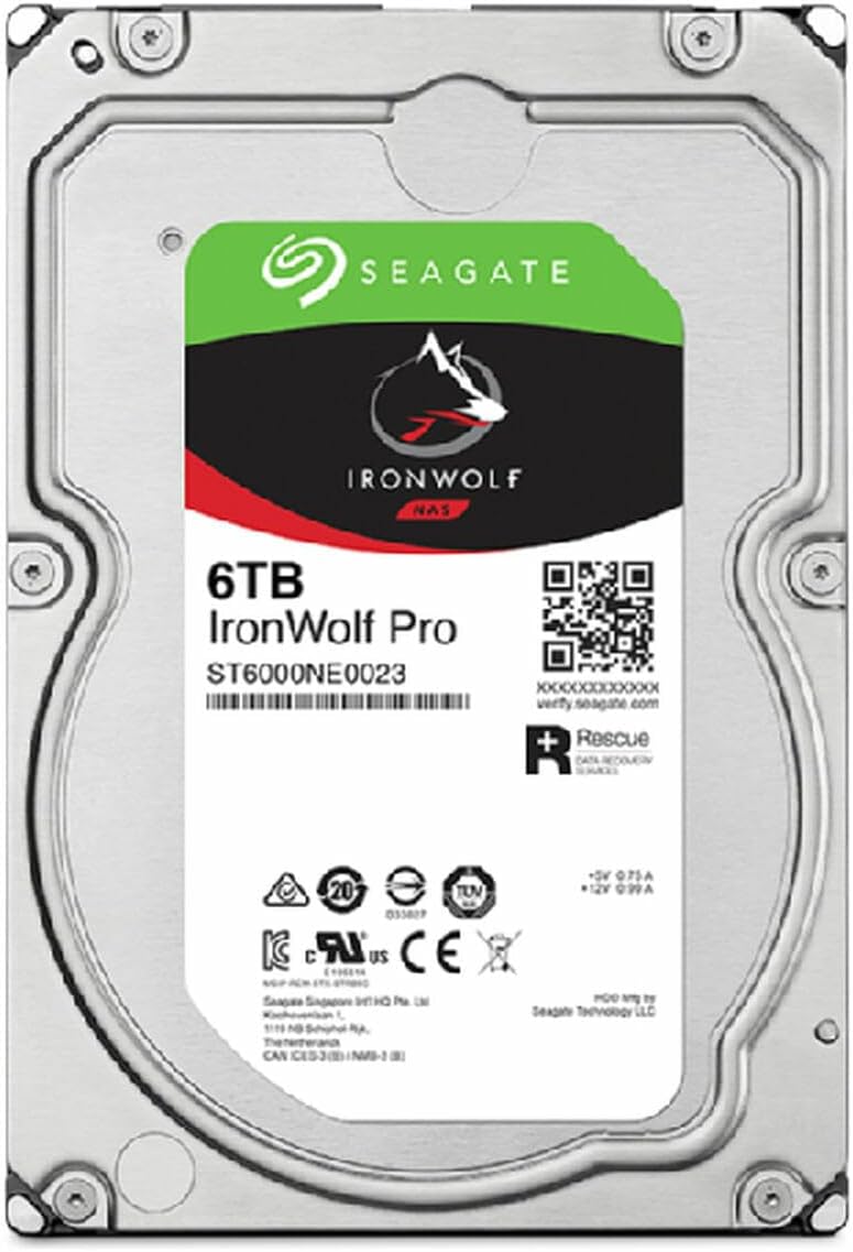 Seagate Ironwolf Pro ST6000NT001 6TB 3.5'' HDD NAS Drives 7200 RPM; SATA 6GB/s Interface; 256MB Cache;550TB/Year; Unlimited Bays