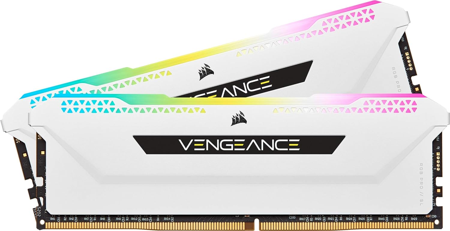 Corsair VENGEANCE® RGB PRO SL 16GB (2 x 8GB) DDR4 DRAM 3200MHz C16 Memory Kit; 18-22-22-42; 1.35; White