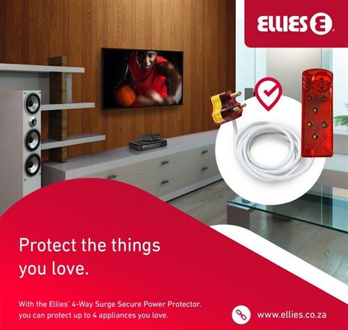 Ellies 4 Way Surge Secure Power Protector With 3 Metre Extension Cord