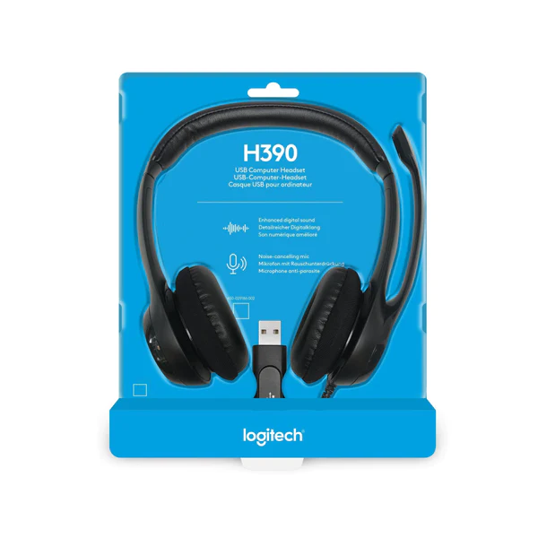 Logitech Headset H390 Black USB Stereo Internet headset adjustable headband Noise cancelling rotating microphone Cable length 2.