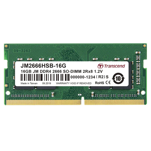 TRANSCEND 16GB JET MEMORY DDR4 2666MHZ NOTEBOOK DUAL RANK SO-DIMM 2RX8 1GX8 CL19
