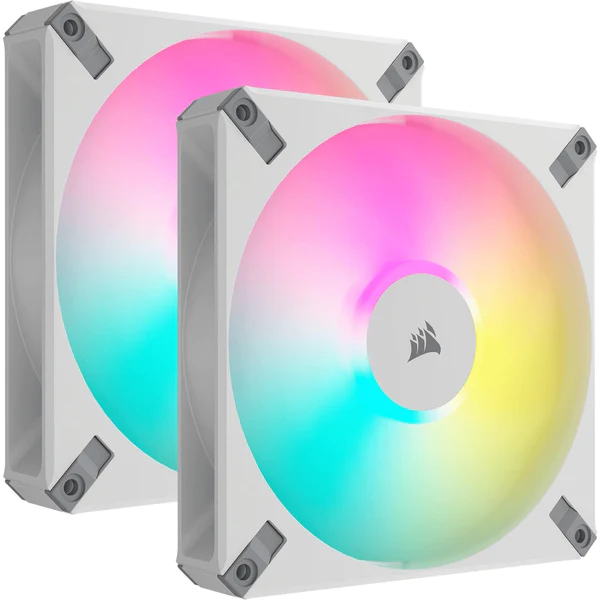 CORSAIR AF ELITE Series; AF140 RGB ELITE WHITE; 140mm Fluid Dynamic RGB Fan with AirGuide; Dual Pack with Lighting Node CORE
