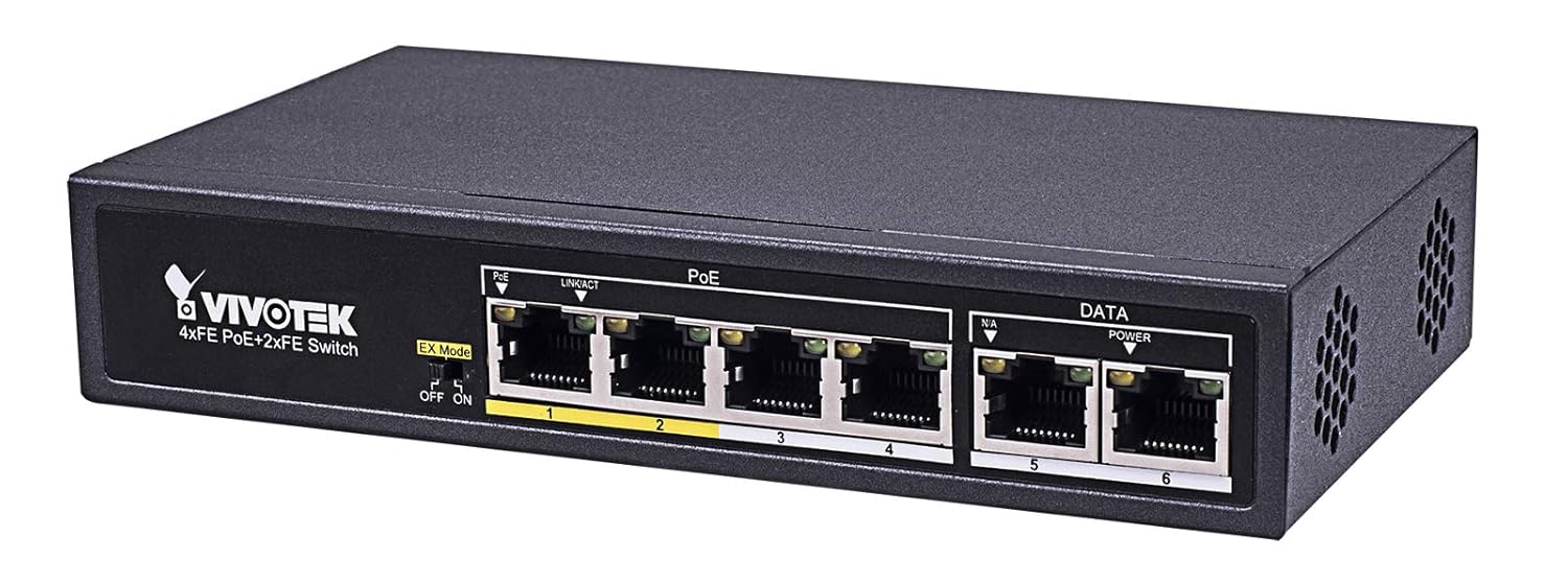 VIVOTEK Unmanaged 4x 10/100 PoE + 2x 10/100; POE extender up to 200M; 65W