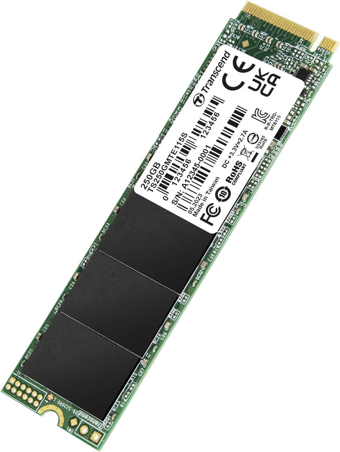 TRANSCEND 250GB MTE115S PCI-E GEN 3x4 M.2 2280 SSD 3D TLC - 3200 MB/s Read 1300 MB/s Write - 100 TBW