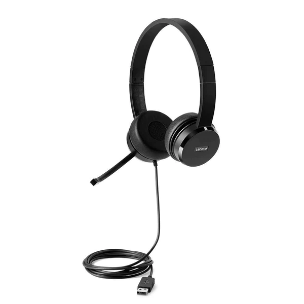 Lenovo 100 USB Stereo Headset|1.8m|Noise cancelling mic|protein leather; memory-foam ear cups and rotatable boom microphone