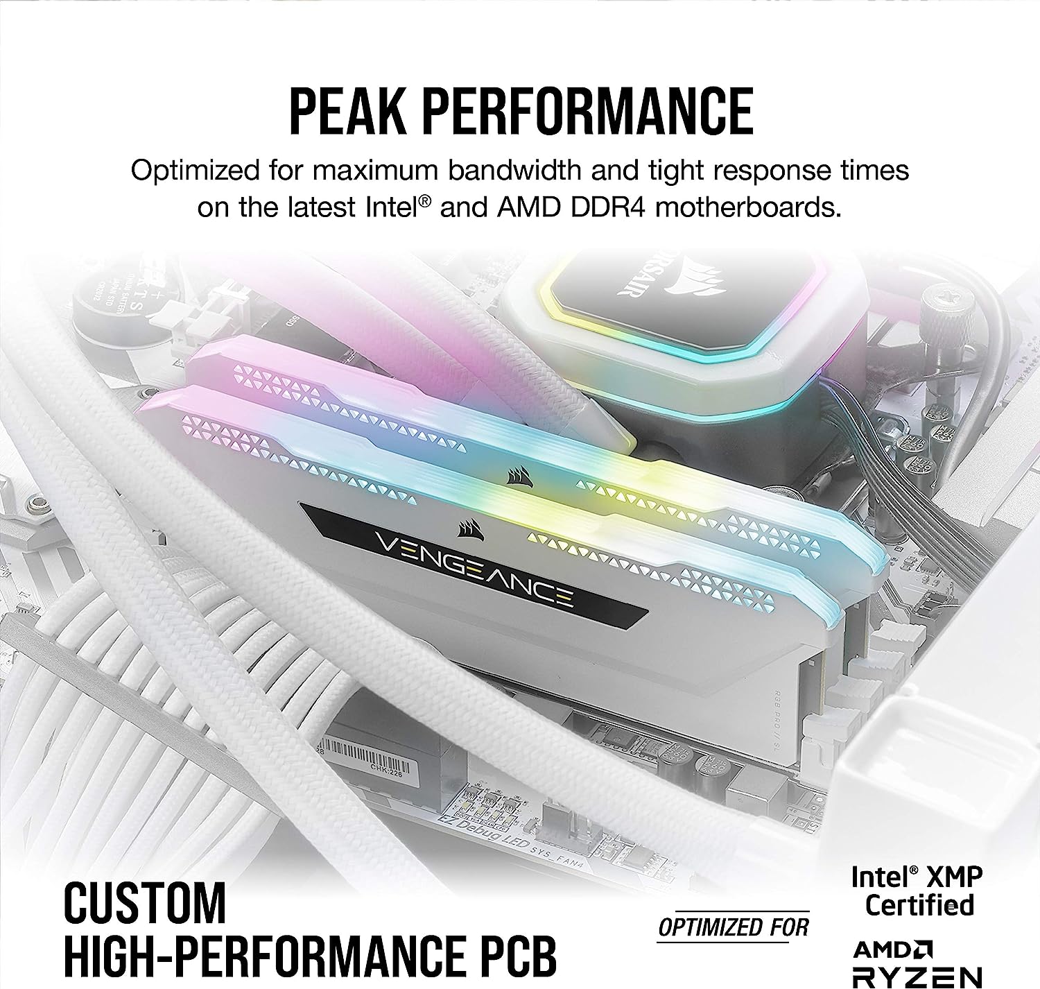 Corsair VENGEANCE® RGB PRO SL 16GB (2 x 8GB) DDR4 DRAM 3200MHz C16 Memory Kit; 18-22-22-42; 1.35; White