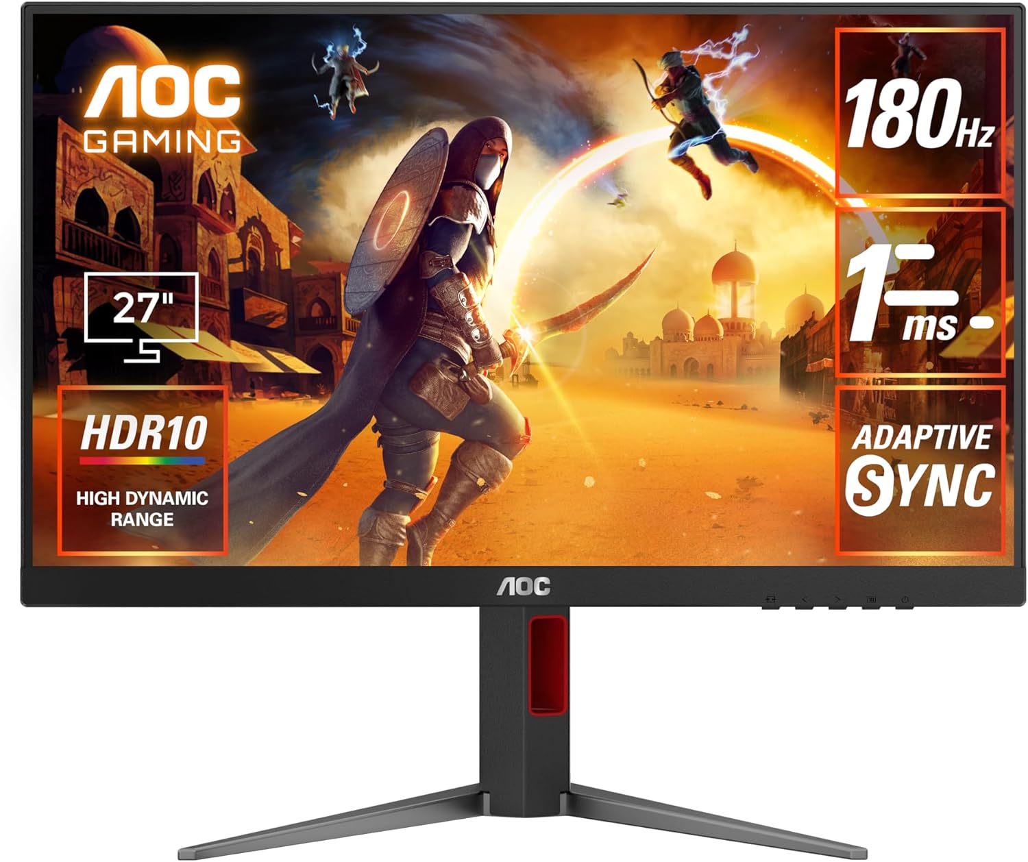 AOC-27G4 Monitor 27” W IPS FHD 16:9 180Hz: Flat 250nits; 3FL HAS; 4 Year Carry-in Warranty