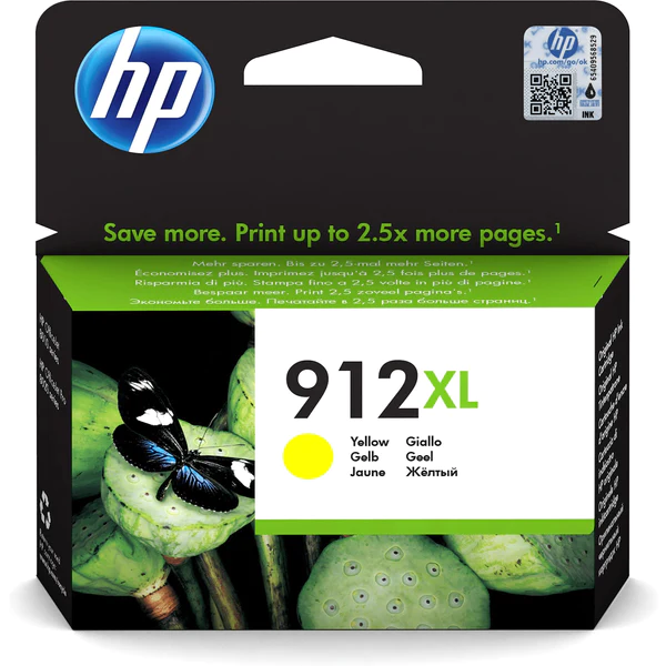 HP 912XL High Yield Yellow Original Ink Cartridge;~825 pages