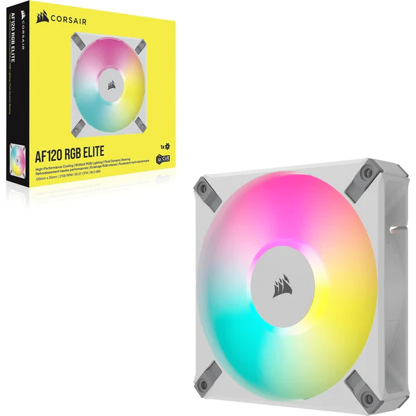 CORSAIR AF ELITE Series; AF140 RGB ELITE WHITE; 140mm Fluid Dynamic RGB Fan with AirGuide; Single Pack