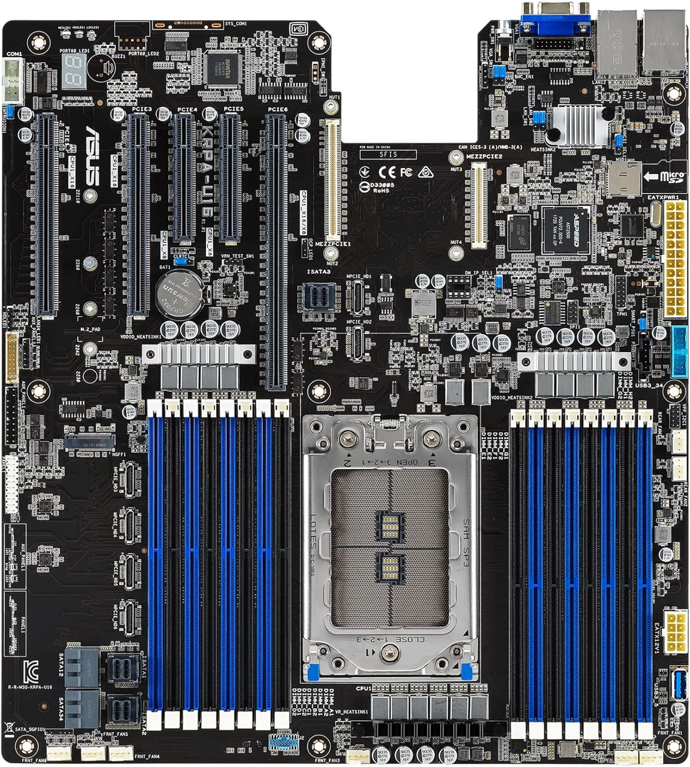 ASUS Svr MB; AMD EPYC 7003 & 7002; DDR4 3200 MHz; PCIe 4.0; M.2; NVMe; SAS; SATA; OCP 2.0 Mezz card; dual LAN - KRPA-U16(rack)