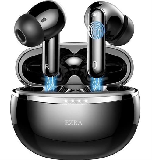 Ezra In Ear Bluetooth V5.3 Black Earbuds with Compact Case