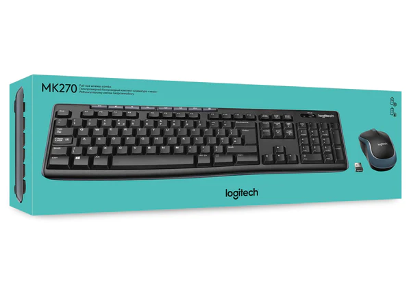 Logitech Wireless Keyboard and Mouse Combo MK270 Nano USB receiver Full size spill resistant keyboard 2 4GHz with a 10m range co