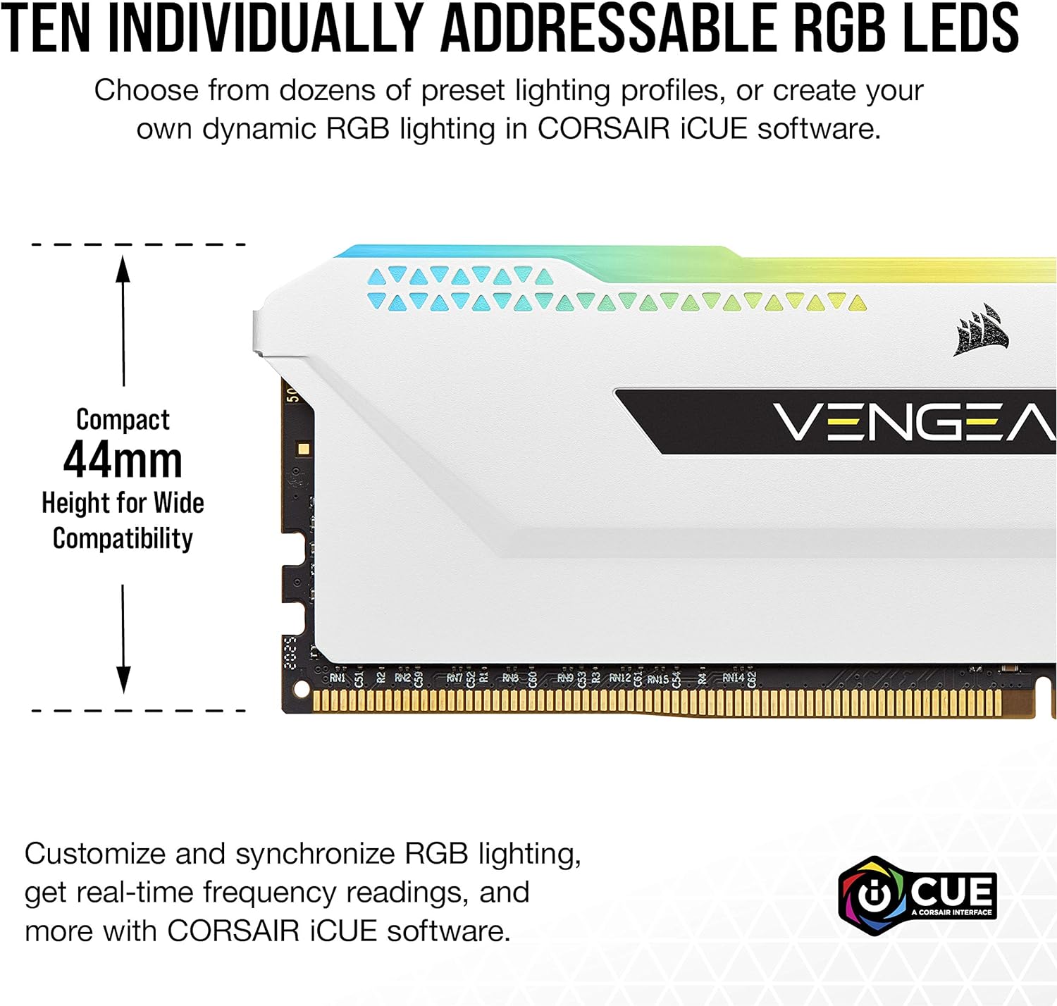 Corsair VENGEANCE® RGB PRO SL 16GB (2 x 8GB) DDR4 DRAM 3200MHz C16 Memory Kit; 18-22-22-42; 1.35; White