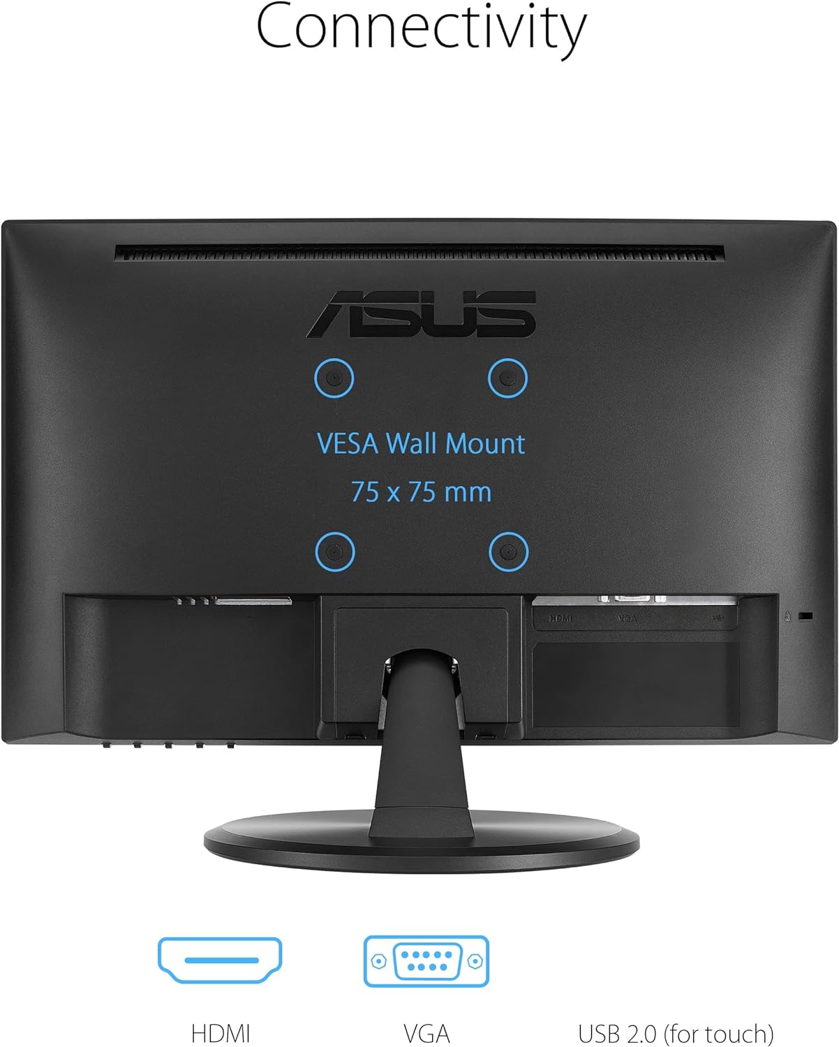 ASUS VT168HR Touch Monitor - 15.6'' (1366x768); 10-point Touch; HDMI; Flicker free; Low Blue Light; Wall-mountable; Eye care