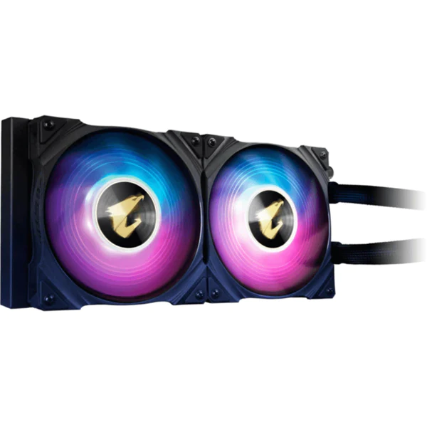 AORUS LIQUID COOLER 240; All-in-one Liquid Cooler with Circular LCD Display; RGB Fusion 2.0; Dual 120mm ARGB Fans. 