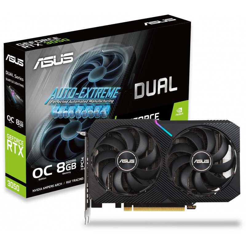 NVIDIA® GeForce RTX™ 3050;PCI e4;8GB GDDR6;OC mode:1852 MHz;Default mode:1822 MHz;1xDVI;1xHDMI;1xDP;200x123x38 mm;550W