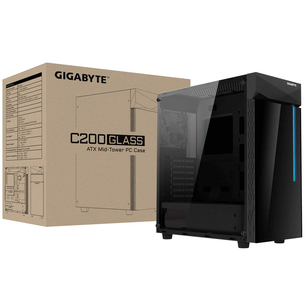 GIGABYTE C200 Glass Mid Tower; Black; Tempered Glass Side Panel; ATX