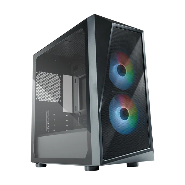 CM Case CMP320; MATX Mesh Geode panel; 2 x 120mm ARGB fans; expansive cooling. 