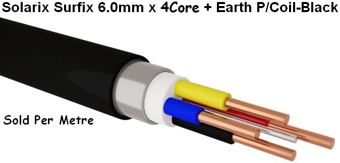 Solarix Surfix 6mm 4 Core With Earth Cable Black