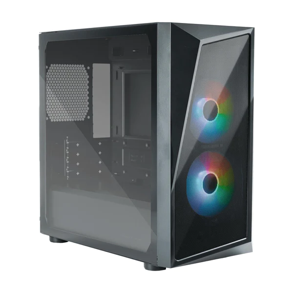 CM Case CMP320; MATX Mesh Geode panel; 2 x 120mm ARGB fans; expansive cooling. 