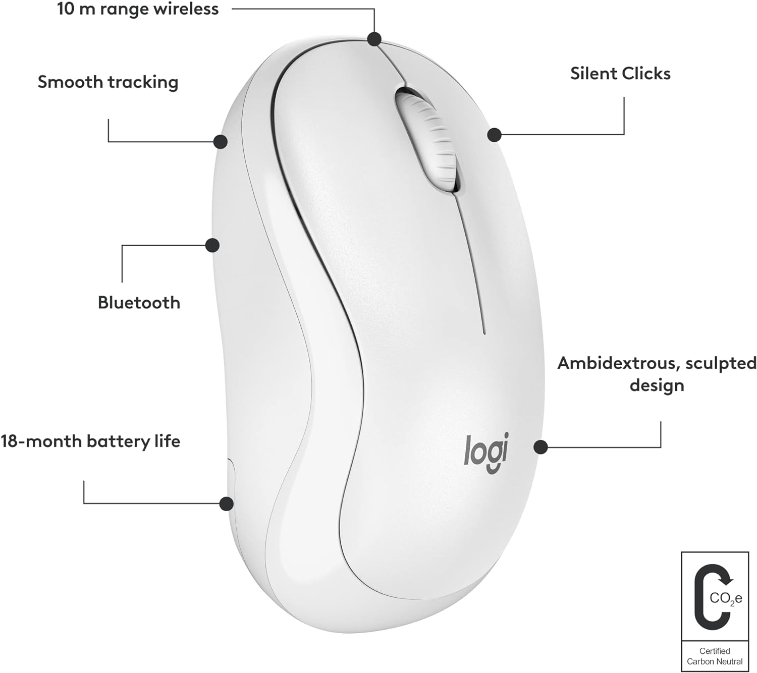 Logitech M240 Silent Bluetooth Mouse - OFF WHITE - 2.4GHZ/BT - N/A - EMEA-808 - RETAIL OFFLINE BOX