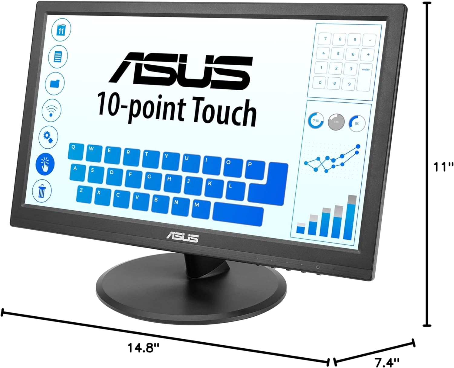 ASUS VT168HR Touch Monitor - 15.6'' (1366x768); 10-point Touch; HDMI; Flicker free; Low Blue Light; Wall-mountable; Eye care