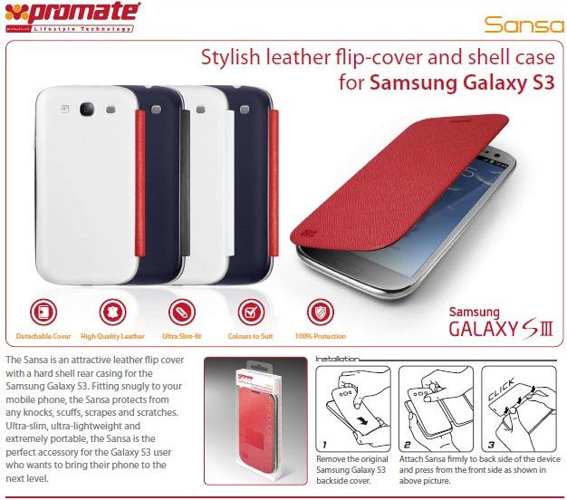 Promate Sansa Samsung Galaxy S3 Stylish leather flip