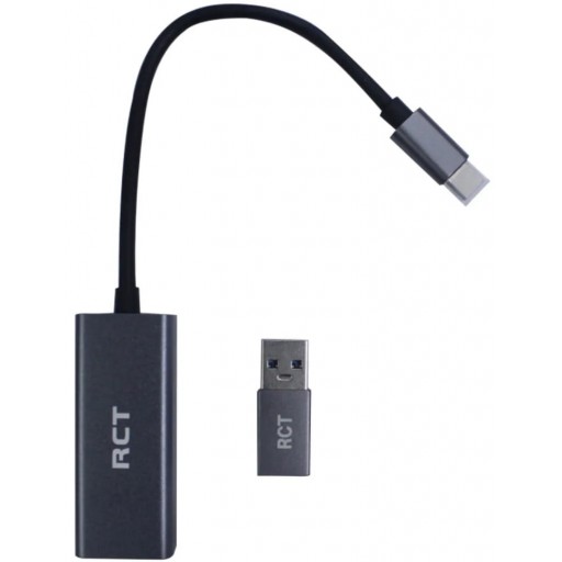 RCT USB 3.0 TYPE C TO RJ45 GIGABIT ETHERNET ADAPTOR WITH USB C TO A ADAPTOR