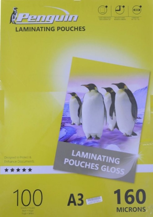 Penguin A3 Laminating Gloss Pouches 100pcs Pack 160 Microns –Designed To Protect And Enhance Documents