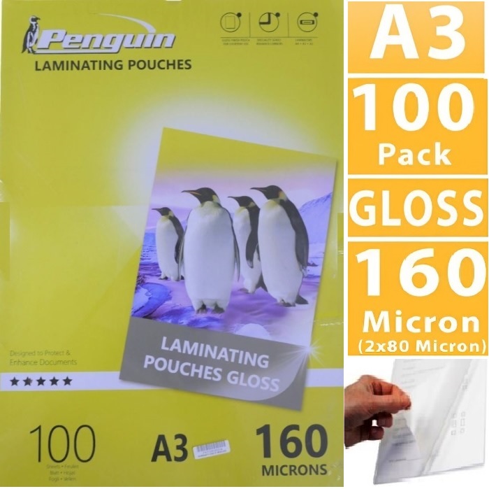 Penguin A3 Laminating Gloss Pouches 100pcs Pack 160 Microns –Designed To Protect And Enhance Documents