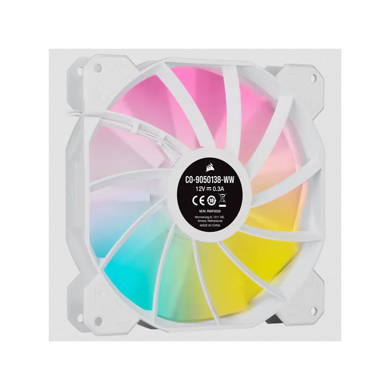 Corsair White SP140 RGB ELITE; 140mm RGB LED Fan with AirGuide; Single Pack  - Requires Corsair hub. 