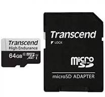 TRANSCEND 350V 64GB HIGH ENDURANCE MICRO SD UHS-I  U1 CLASS10 - READ 100 MB/S - WRITE 45MB/S - WITH SD ADPTOR 